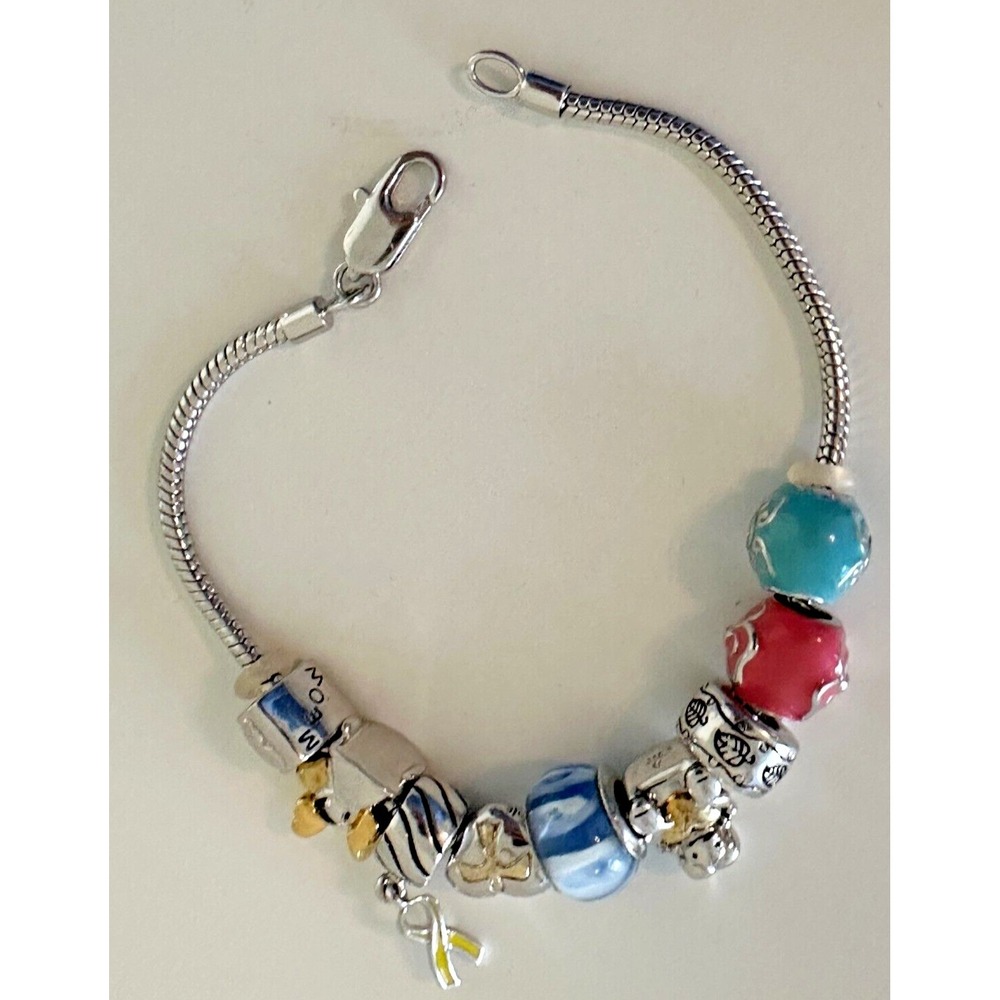 Slider Charm Snake Bracelet Beads Angel Cat Girl Heart Cancer Ribbon Signed